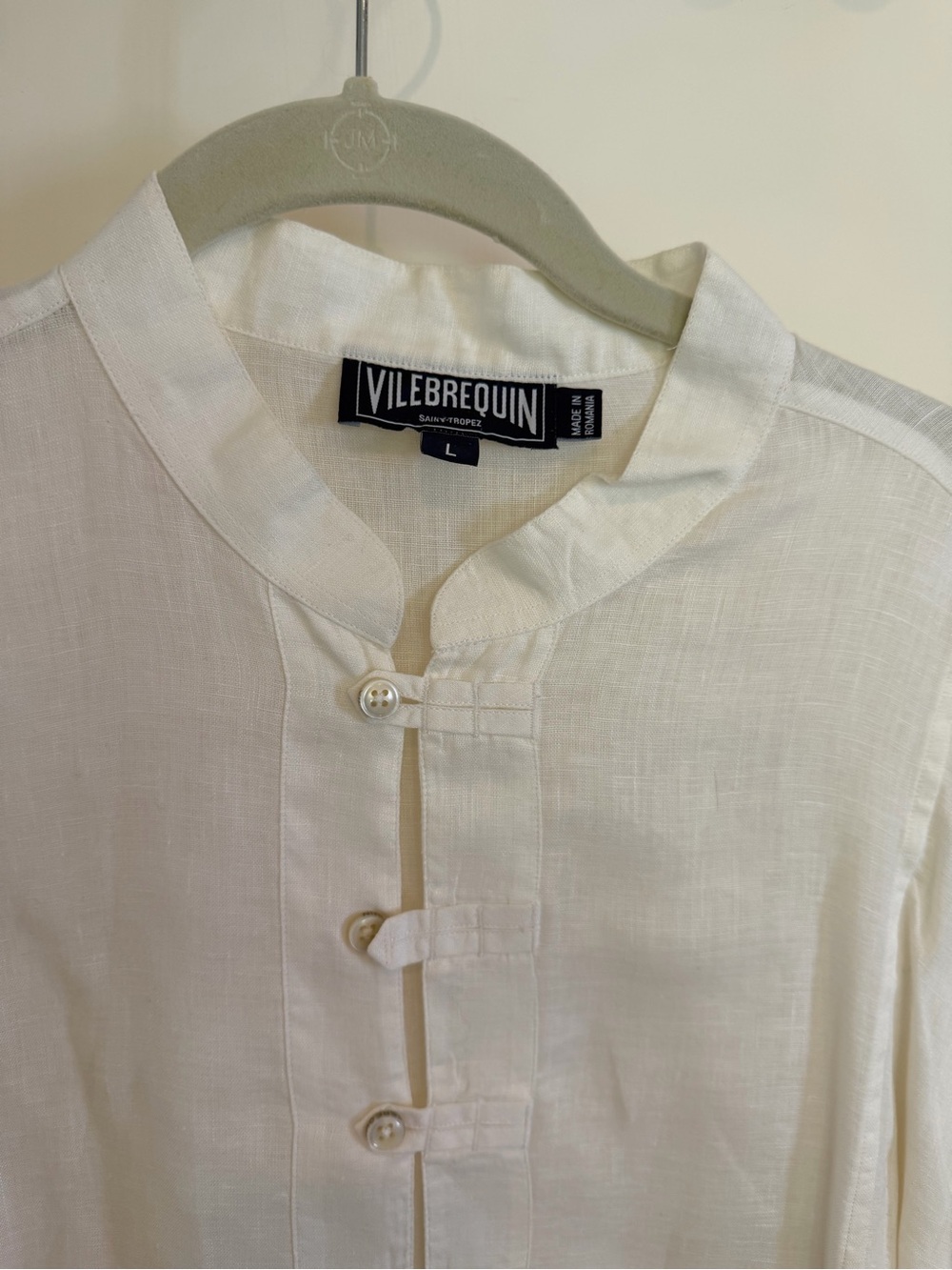Vilebrequin Men's White Linen Mandarin-Collar Shirt - Picture 2 of 6